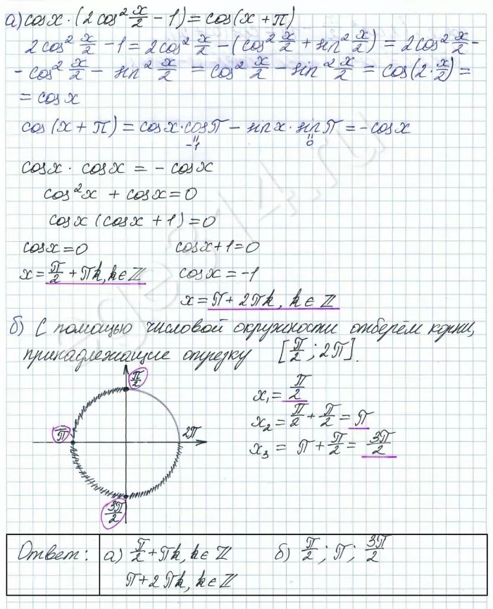 а) Решите уравнение cos x(2cos2 –1) = cos(x + π) а) Решите уравнение cos x(2cos2 –1) = cos(x + π)