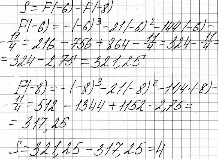 Решение №98 На рисунке изображён график функции y = f(x). Функция F(x)=-x^3-21x^2-144x-11/4 — одна из первообразных функции f(x).