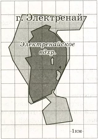 Решение №2357 На фрагменте географической карты схематично изображены границы города и очертания водохранилища (длина стороны квадратной клетки равна 1 км).
