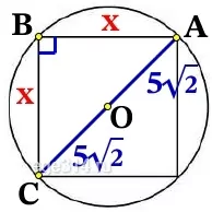 Решение №2545 Радиус окружности, описанной около квадрата, равен 5√2.