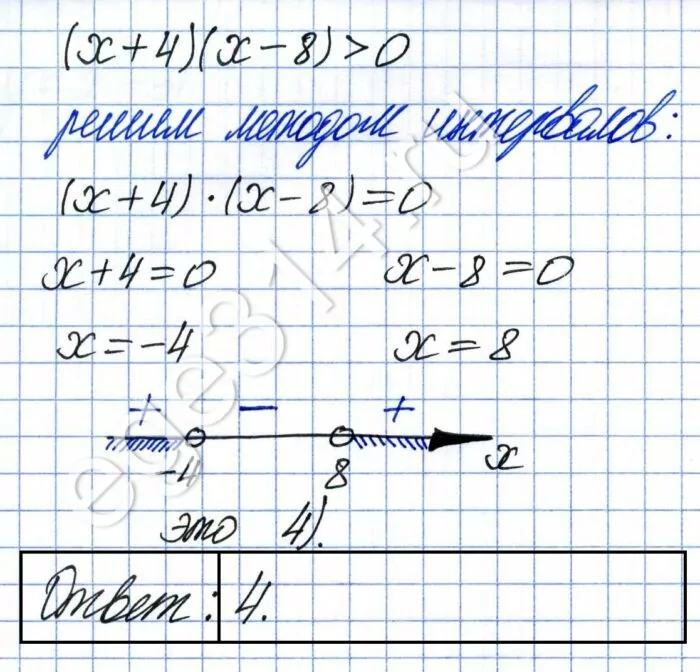 Укажите решение неравенства (х + 4)(х – 8) 0. Укажите решение неравенства (х + 4)(х – 8) 0.