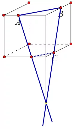 Плоскость, проходящая через точки A, B и C (см. рисунок), разбивает куб на два многогранника. Плоскость, проходящая через точки A, B и C (см. рисунок), разбивает куб на два многогранника.