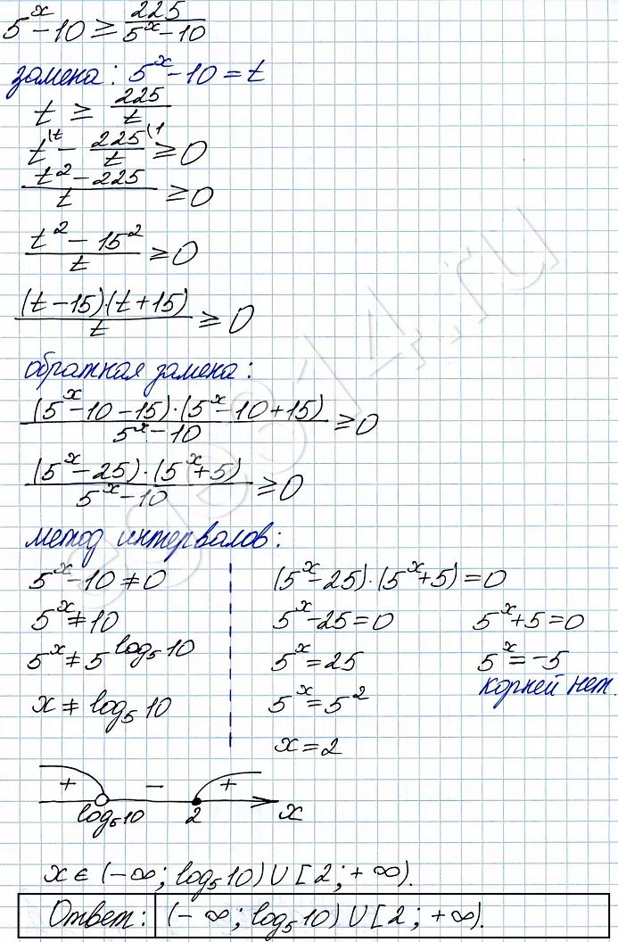 Решите неравенство 5^x-10>=225/(5^x-10). Решите неравенство 5^x-10>=225/(5^x-10).