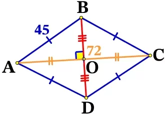 В параллелограмме ABCD диагонали являются биссектрисами его углов, AB = 45, AC = 72. В параллелограмме ABCD диагонали являются биссектрисами его углов, AB = 45, AC = 72.