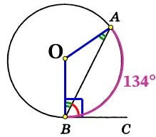 На окружности отмечены точки A и B так, что меньшая дуга AB равна 134°. На окружности отмечены точки A и B так, что меньшая дуга AB равна 134°.