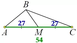 В треугольнике ABC известно, что AC = 54, BM – медиана, BM = 43. В треугольнике ABC известно, что AC = 54, BM – медиана, BM = 43.