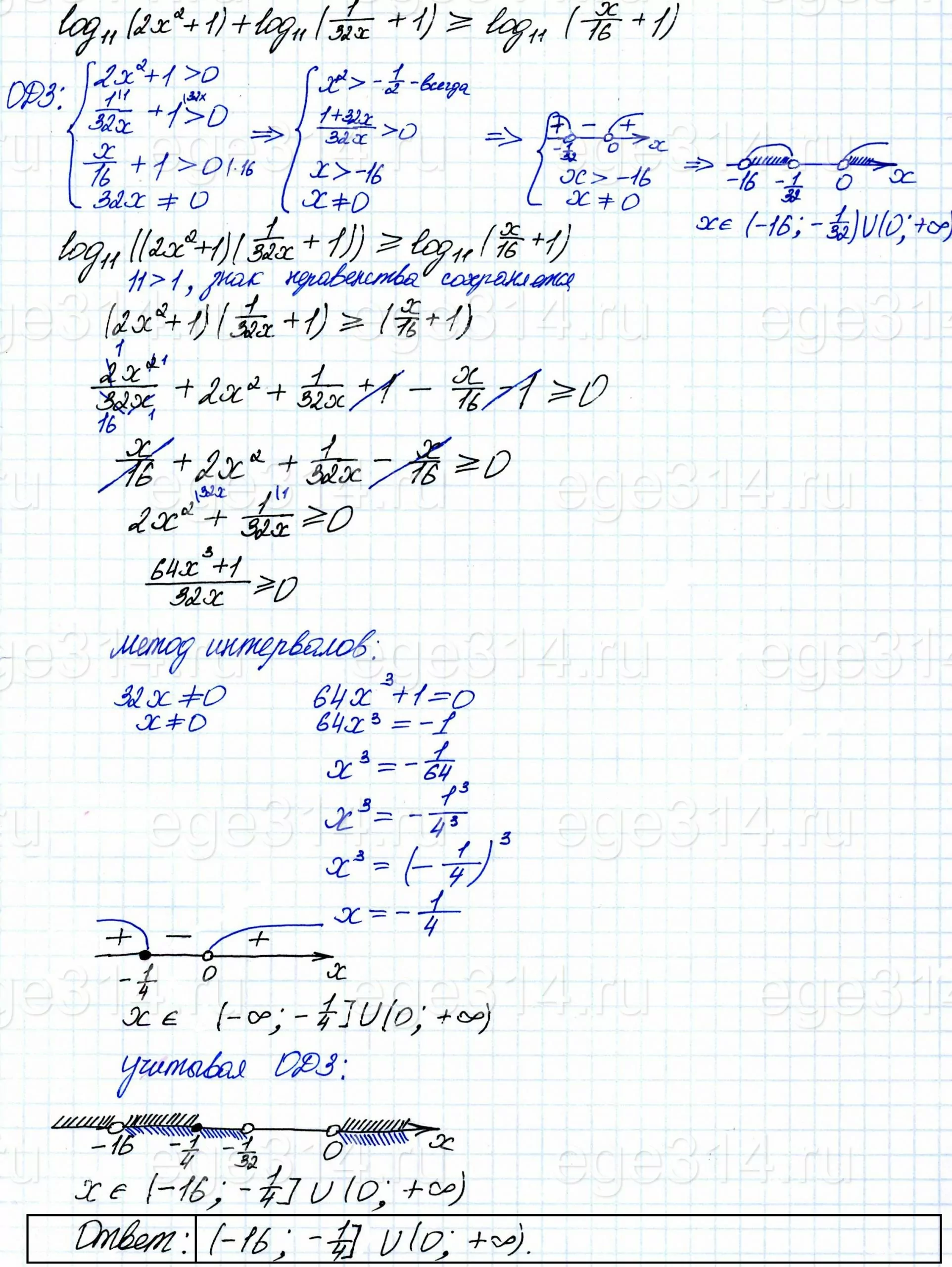 Решите неравенство log11(2x^2 + 1) + log11(1/32x + 1) >= log11(x/16 + 1). Решите неравенство log11(2x^2 + 1) + log11(1/32x + 1) >= log11(x/16 + 1).