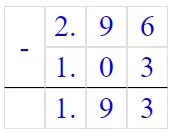 Решение №4799 Выполните вычитание: 2,96 - 1,03.