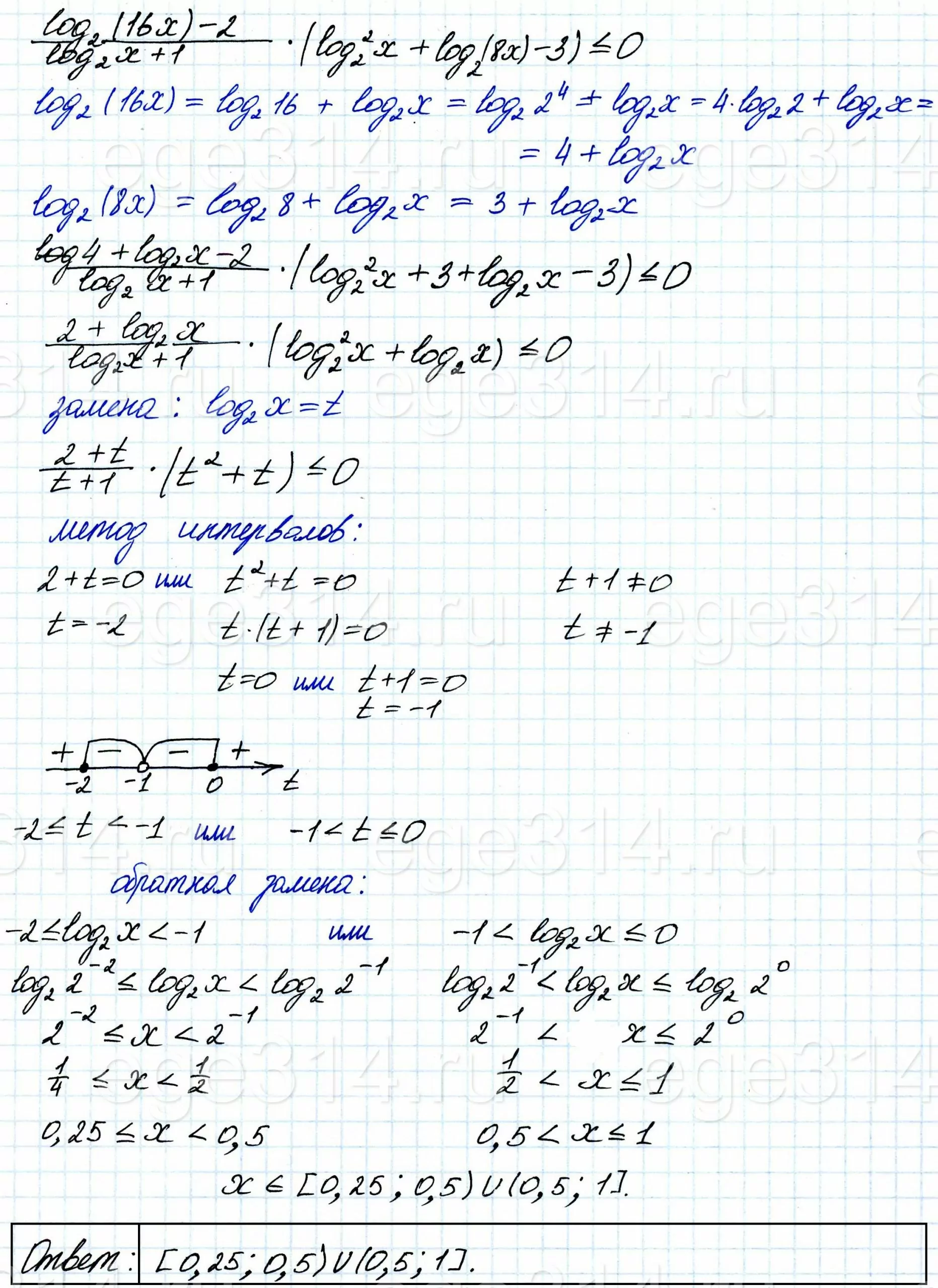 Решите неравенство (log2 (16x)-2)/(log2 x+1)*((log2 x)^2}+log2 (8x)-3) ≤ 0. Решите неравенство (log2 (16x)-2)/(log2 x+1)*((log2 x)^2}+log2 (8x)-3) ≤ 0.