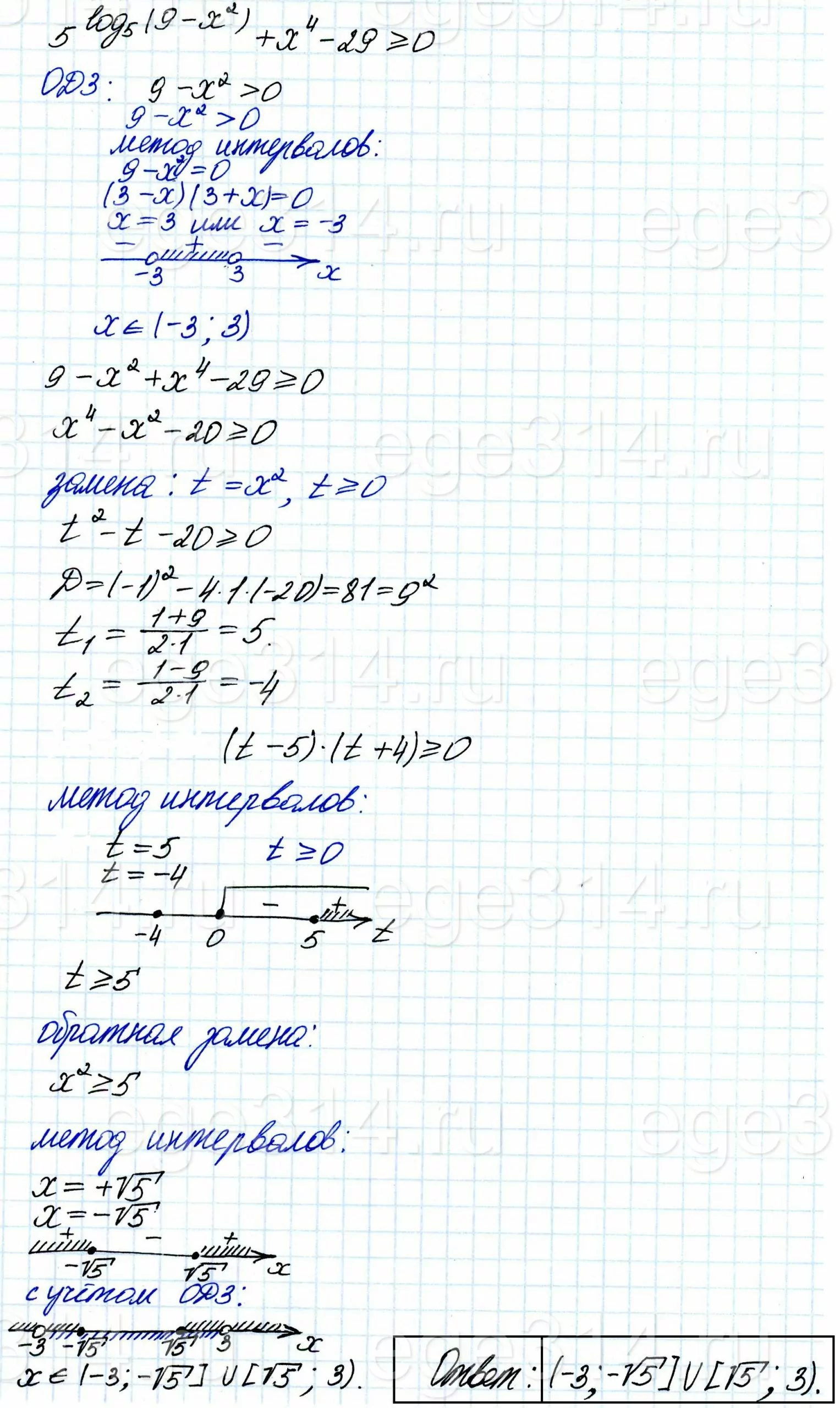 Решите неравенство 5^(log5 (9-x^2))+x^4-29 ≥ 0. Решите неравенство 5^(log5 (9-x^2))+x^4-29 ≥ 0.