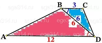 Основания BC и AD трапеции ABCD равны соответственно 3 и 12, BD = 6. Основания BC и AD трапеции ABCD равны соответственно 3 и 12, BD = 6.