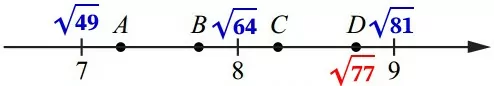 Одна из них соответствует числу √77. Одна из них соответствует числу √77.